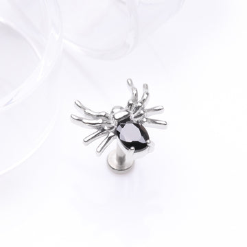 Detail View 1 of Venom Spider Sparkle Internally Threaded Steel Flat Back Stud Labret-Black
